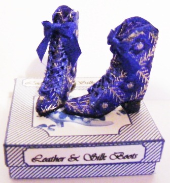 DARK BLUE & GOLD SILK BROCADE BOOTS